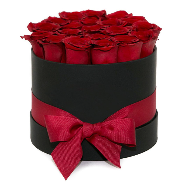 Caja Velvet de 20 rosas rojas naturales