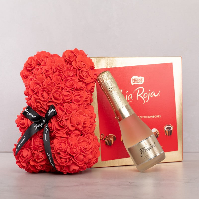 Oso de rosa roja Caja Roja y Freixenet